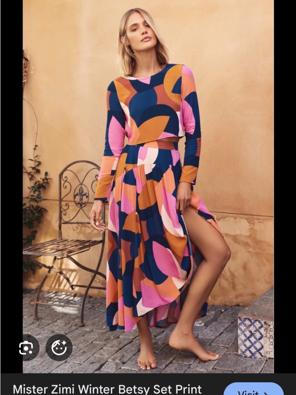 Mister Zimi Multicolor Abstract Print Long Sleeve Maxi Set